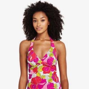 Lands End 14 Halter Tankini Light Italian Deco Floral